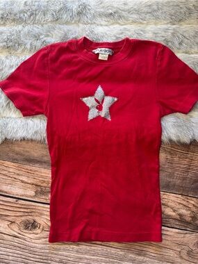 PLAYBOY y2k  Red Short Sleeve Tee with Silver Star Bunny